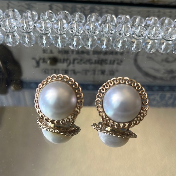 14k mabe pearl earrings luminous - Picture 1 of 3